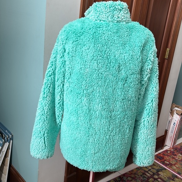 Katydid fleece jacket Faux fur Mint/ white ends add shimmer full zip front szM - Picture 8 of 13
